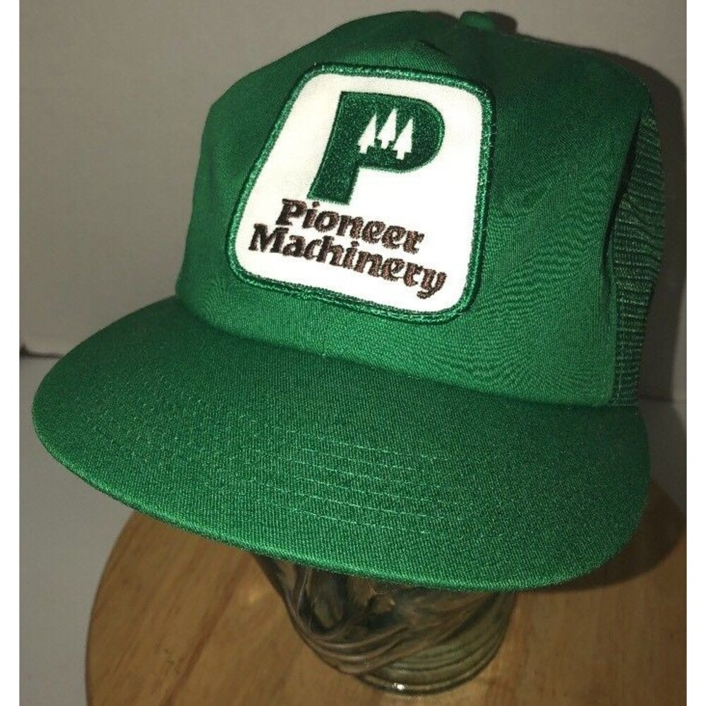 VTG PIONEER MACHINERY 80s Green Trucker hat Cap Snapback USA K-Products PATCH
